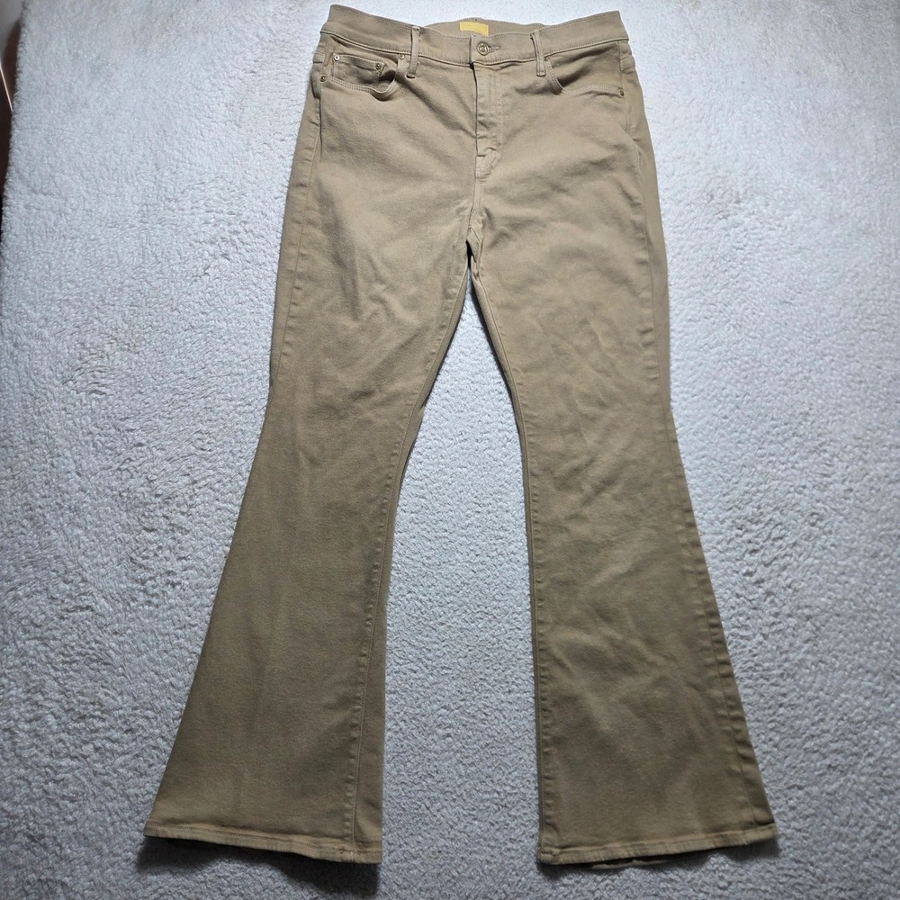 Mother The Weekender Sneak Jeans Women 33 Tan Flare Leg Stretch Casual Designer